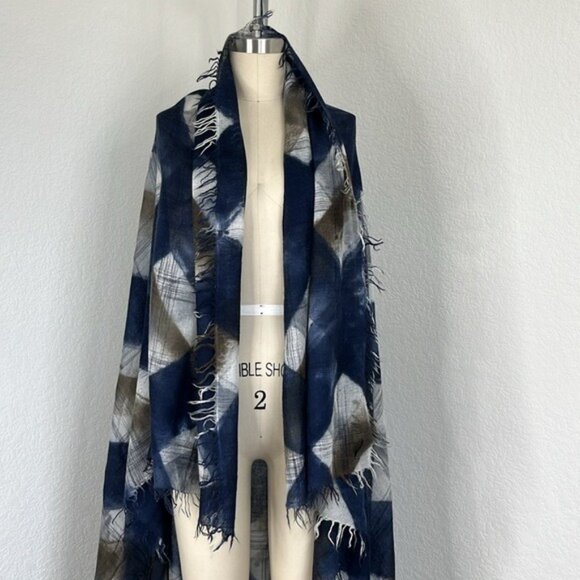 Faliero Sarti Cashmere Oversized Silk Plaid Fringe Shawl Wrap Scarf - Picture 1 of 11